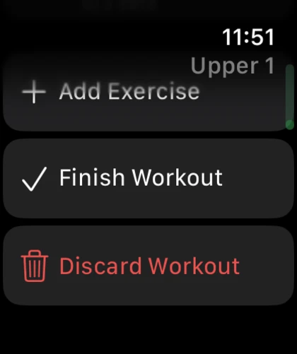NutriTrace finish workout actions on Apple Watch