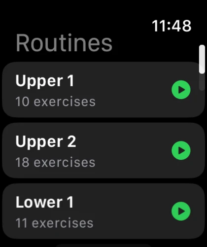 NutriTrace routines list on Apple Watch